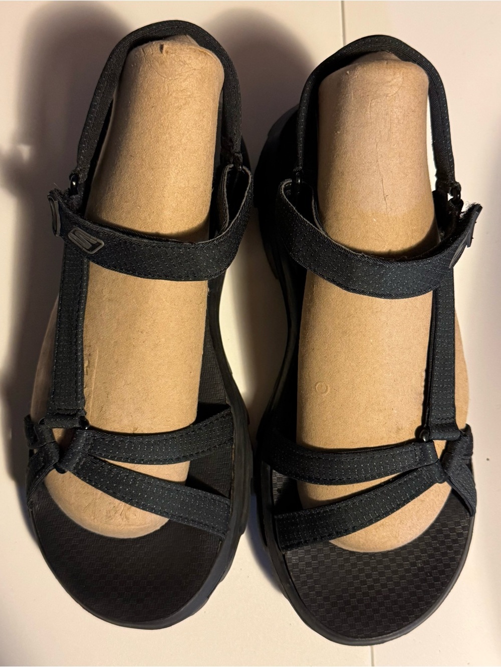 Skechers Black Women's Strappy T‑Bar Comfort Sandals